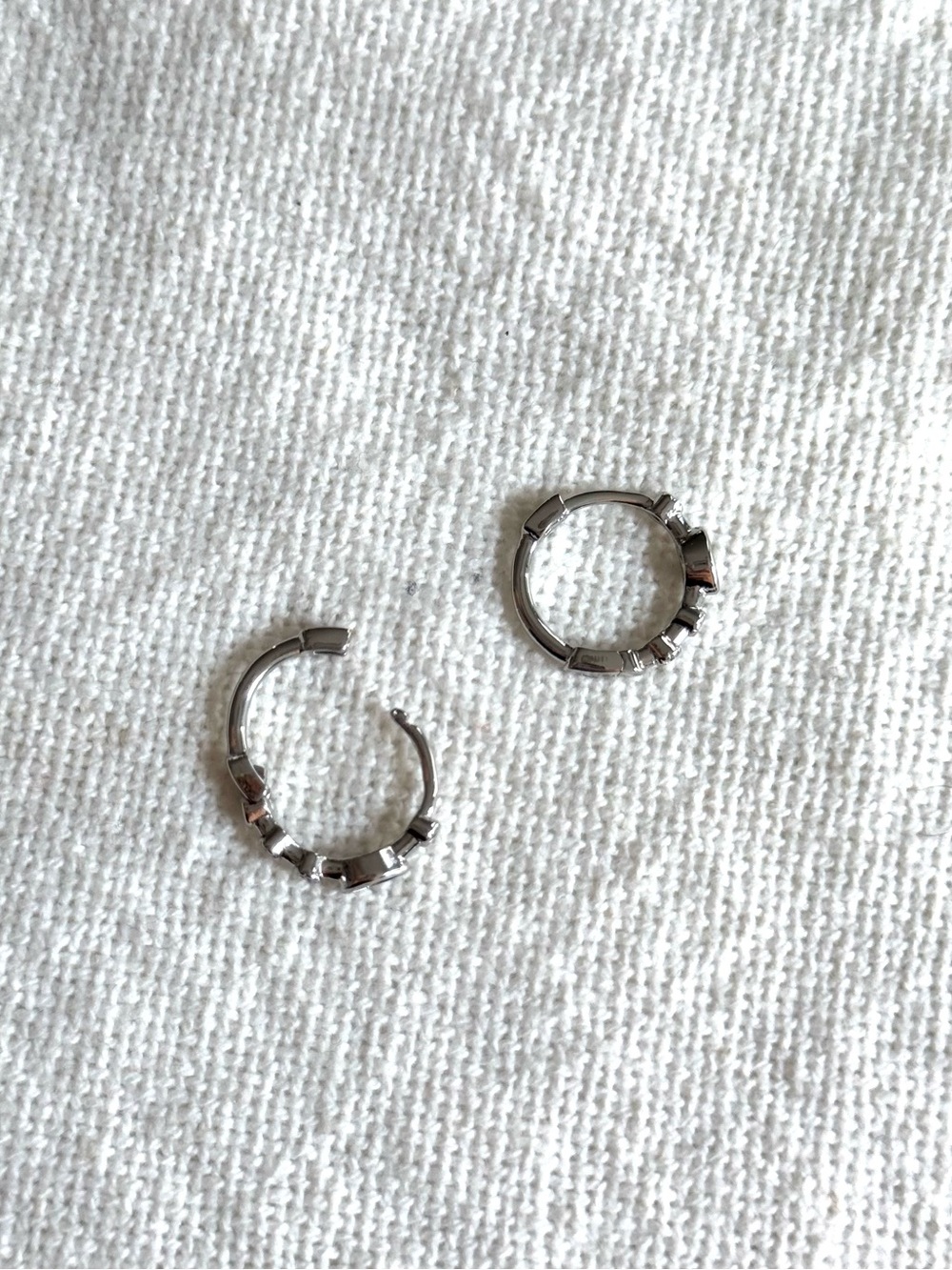 NEW! Gold Plated CZ Huggie Hoop Earrings - Silver - Picture 5 of 6